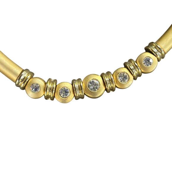 Vintage Goldtone Links and Rhinestone Fashion Choker Necklace - Picture 2 of 7